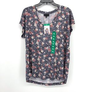 Navy Blue with Floral Print Boutique Tee